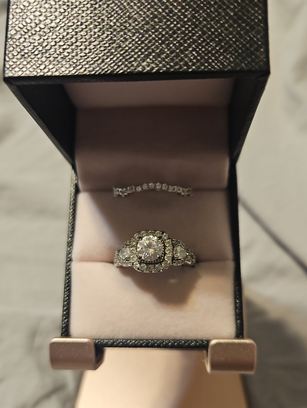 Halo Engagement Ring Set - Silver